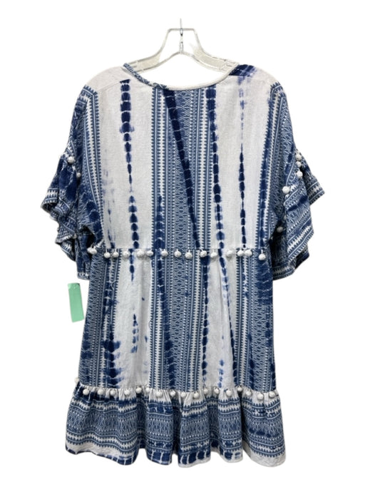 Saylor Size S Blue & White Cotton Ball Tassels Tie Dye Embroidered Dress Blue & White / S