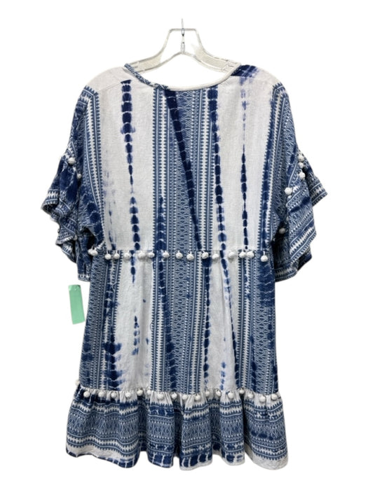 Saylor Size S Blue & White Cotton Ball Tassels Tie Dye Embroidered Dress Blue & White / S
