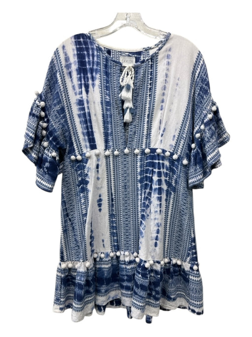 Saylor Size S Blue & White Cotton Ball Tassels Tie Dye Embroidered Dress Blue & White / S