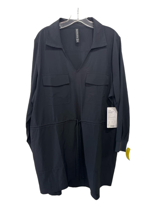 Athleta Size XL Black Polyester Blend Collared V Neck Long Sleeve Shift Dress Black / XL