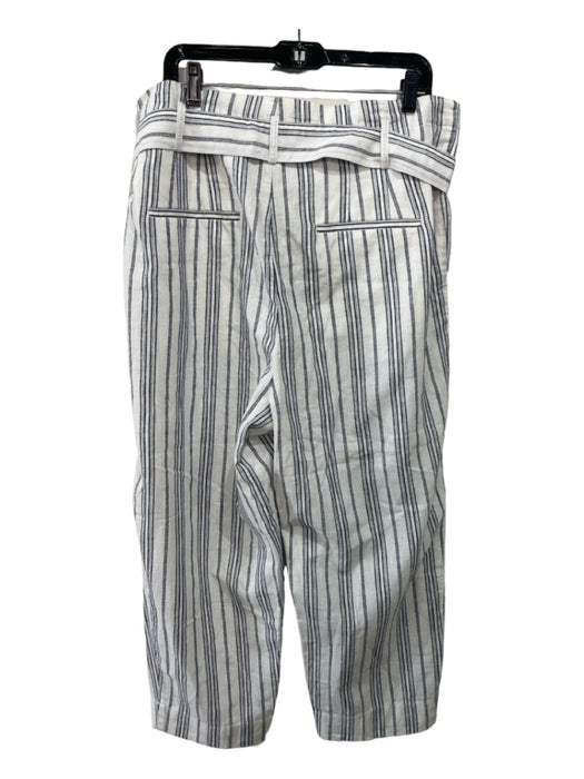 Madewell Size 16 White & Blue Linen & Cotton Striped High Rise Crop Pants White & Blue / 16
