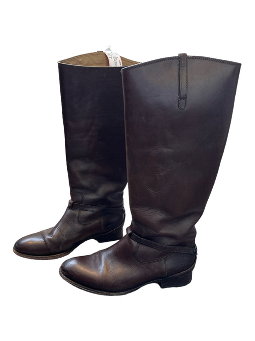 Frye Shoe Size 6 Dark Brown Leather Almond Toe Stacked Block Heel Riding Boots Dark Brown / 6