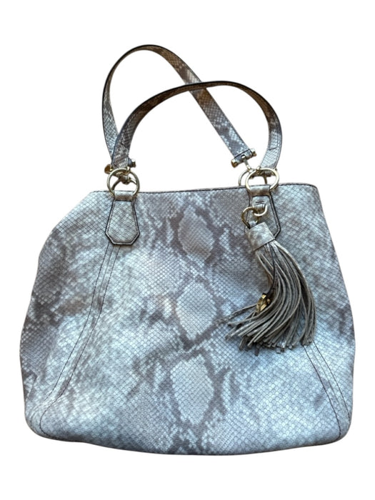 Michael Kors White & Gray Vegan Leather Snake Skin Gold Hardware Tote Purse White & Gray / Large