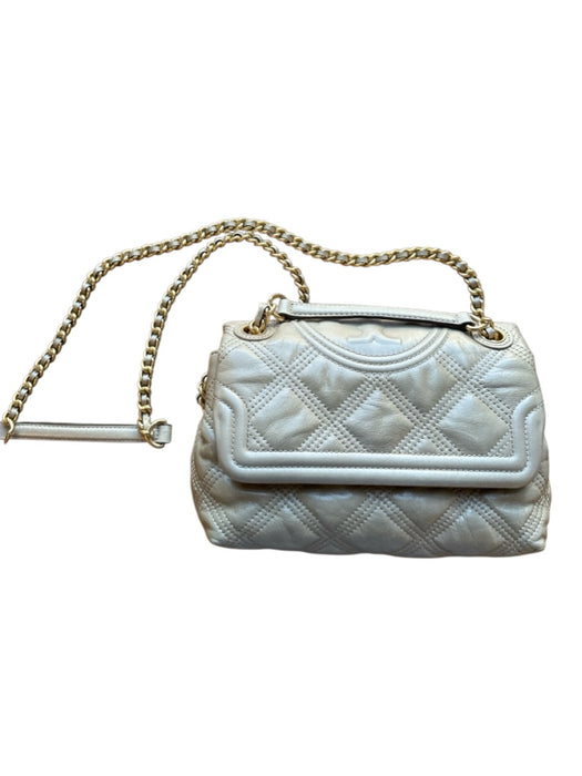 Tory Burch Champagne Leather Gold hardware Snap Closure quilt embossed Purse Champagne / Small