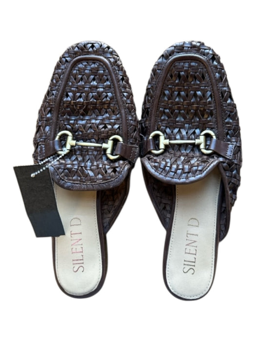 Silent D Shoe Size 39 Brown Leather Woven Open Back Gold Hardware Mules Brown / 39