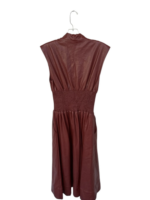 Anthropologie Size S Maroon Shell Vegan Leather Sleeveless Smocked Midi Dress Maroon / S