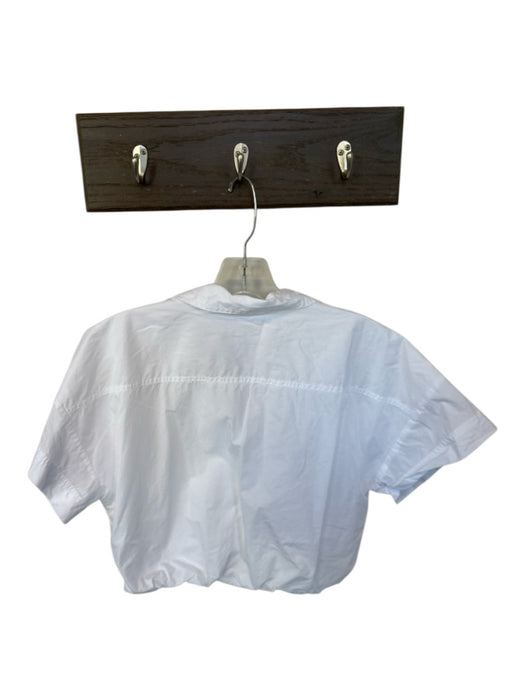 Marie Oliver Size S White Cotton Short Sleeve Bubble Hem Cropped V Neck Top White / S