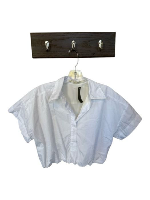 Marie Oliver Size S White Cotton Short Sleeve Bubble Hem Cropped V Neck Top White / S