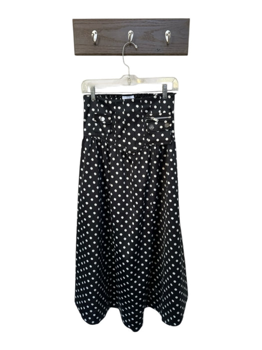Ganni Size 34 Black & White Polyester Blend Polka Dots Drop Waist Maxi Skirt Black & White / 34