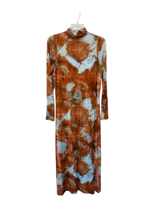 Marie Oliver Size S Orange & Blue Viscose Blend Turtle Neck Water Color Dress Orange & Blue / S