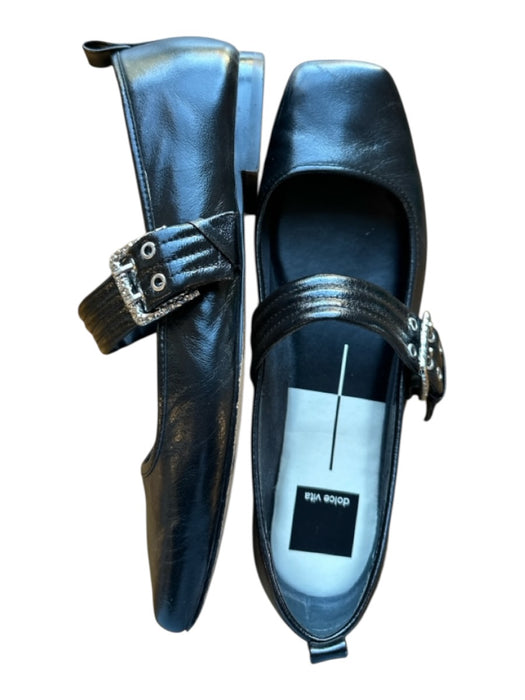 Dolce Vita Shoe Size Est. 9 Black Leather Silver Hardware Square Toe Flats Black / Est. 9
