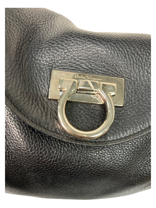 Ferragamo Black & Gold Leather Crossbody Zip Close Logo Patent Bag Black & Gold