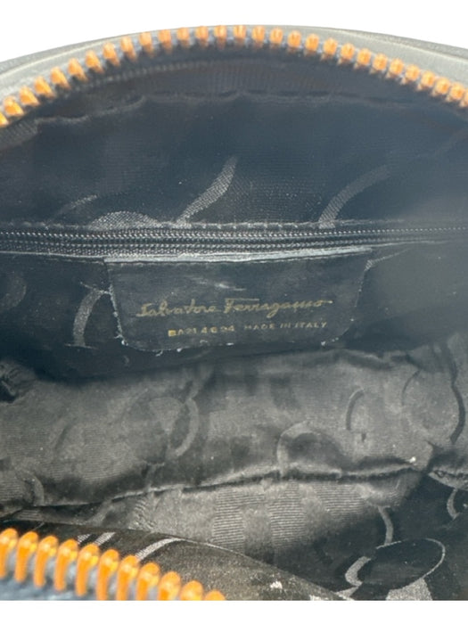 Salvatore Ferragamo Black & Silver Leather Shoulder Bag Pebble Logo Bag Black & Silver