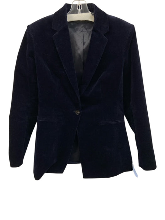 Theory Size 4 Navy Blue Cotton Blend Corduroy Shoulder Pads One Button Jacket Navy Blue / 4
