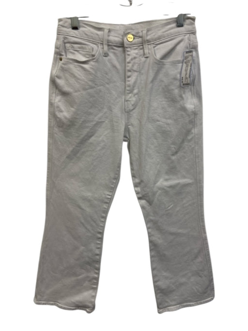 Frame Size 27 White Cotton Blend Denim 5 Pocket Button & Zip Fly Boot Cut Jeans White / 27