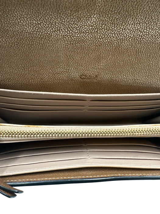 Chloe Bronze Gold Metallic Leather Snap Button Multi Layered Flap Wallets Bronze Gold Metallic