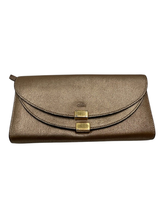 Chloe Bronze Gold Metallic Leather Snap Button Multi Layered Flap Wallets Bronze Gold Metallic
