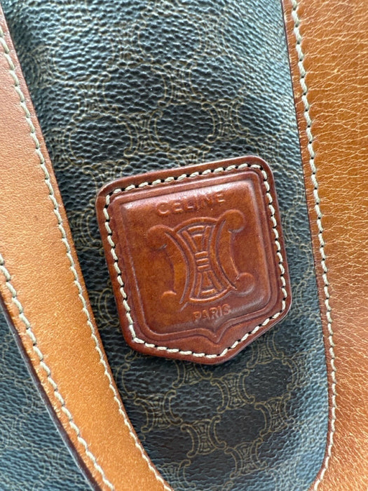 Celine Brown Coated Canvas Leather trim Open Top Bucket Shoulder Bag Brown
