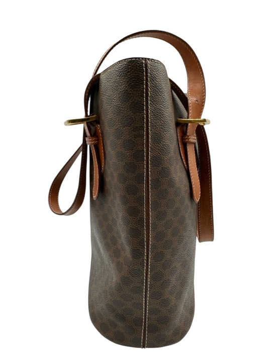 Celine Brown Coated Canvas Leather trim Open Top Bucket Shoulder Bag Brown