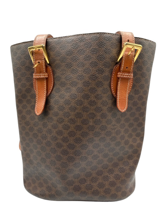 Celine Brown Coated Canvas Leather trim Open Top Bucket Shoulder Bag Brown