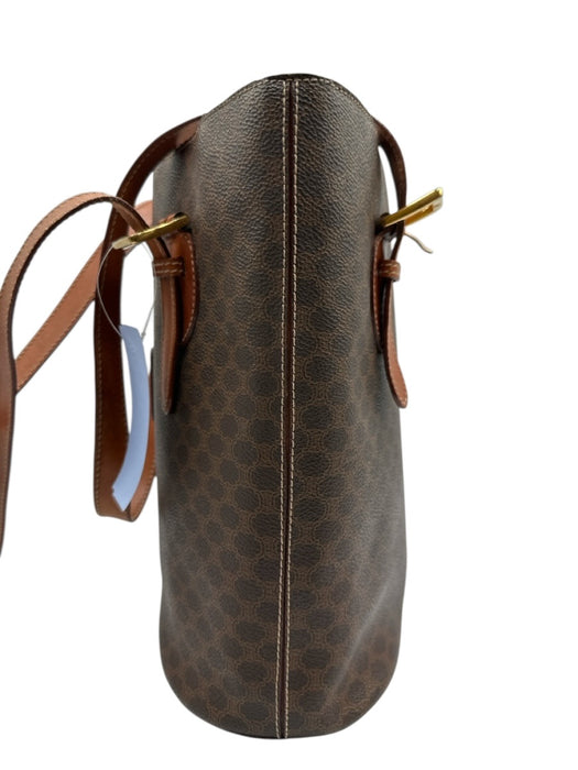 Celine Brown Coated Canvas Leather trim Open Top Bucket Shoulder Bag Brown