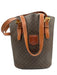Celine Brown Coated Canvas Leather trim Open Top Bucket Shoulder Bag Brown