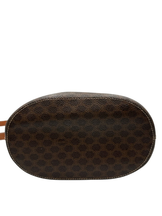 Celine Brown Coated Canvas Leather trim Open Top Bucket Shoulder Bag Brown
