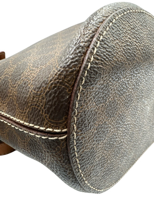 Celine Brown Coated Canvas Leather trim Open Top Bucket Shoulder Bag Brown