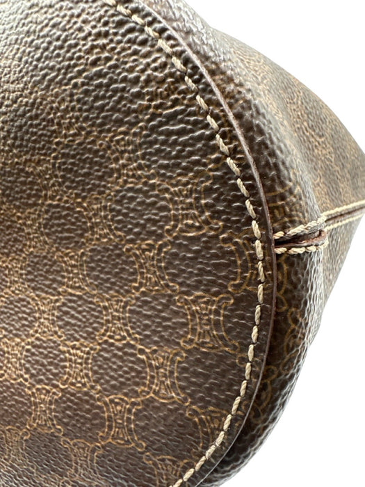 Celine Brown Coated Canvas Leather trim Open Top Bucket Shoulder Bag Brown