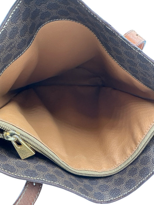 Celine Brown Coated Canvas Leather trim Open Top Bucket Shoulder Bag Brown