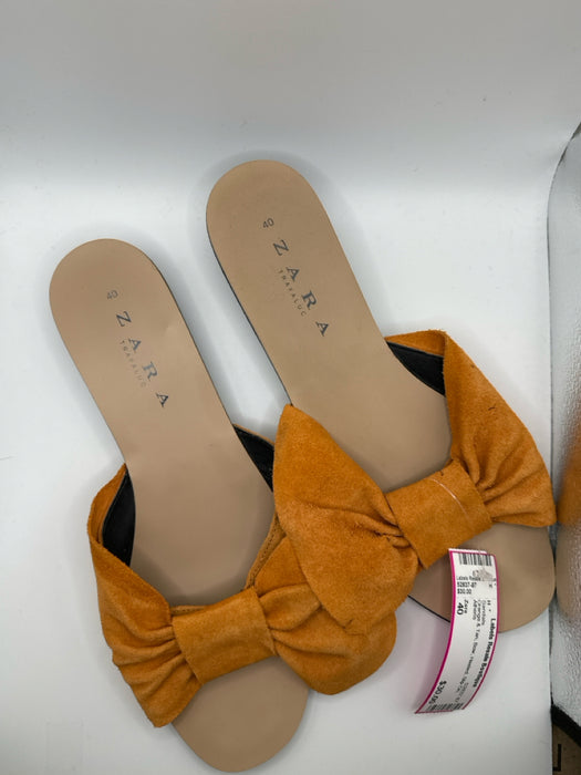 Zara Shoe Size 40 Orange & Tan Bow Heeled Slip On Sandals