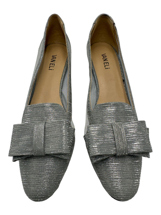 Vaneli Shoe Size 9.5 Silver Fabric Bow Mesh Almond Toe Block Kitten heel Pumps Silver / 9.5