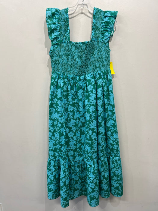 English Factory Size M Green & Blue Cotton Ruffle Cap Sleeve Floral Print Dress