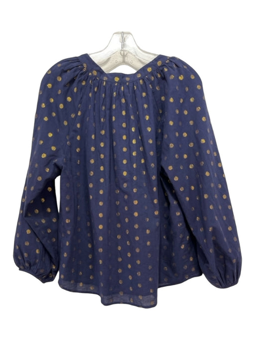 Jude Connally Size L navy & gold Cotton Long Balloon Sleeve V Neck Polka dot Top navy & gold / L