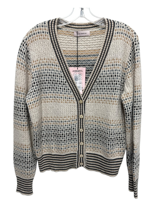 Aldo Martins Size L Beige, Blue, Black Wool Blend Striped Button Up Sweater Beige, Blue, Black / L