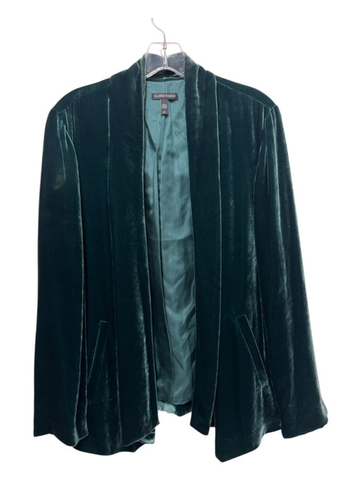 Eileen Fisher Size S Green Rayon & Silk Velvet Open Front Pockets Jacket Green / S