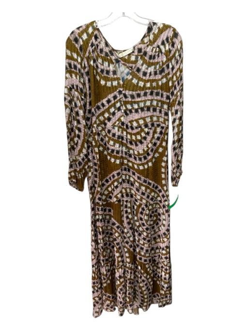 Marie Oliver Size XS Brown, Pink, Multi Silk & Viscose All Over Print Dress Brown, Pink, Multi / XS