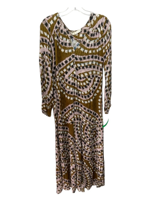 Marie Oliver Size XS Brown, Pink, Multi Silk & Viscose All Over Print Dress Brown, Pink, Multi / XS