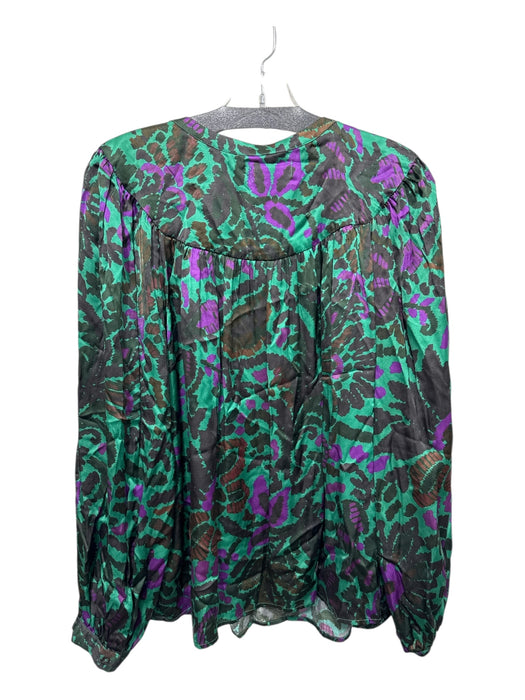 Velvet by Graham & Spencer Size L Brown, Green, Purple Viscose Long Sleeve Top Brown, Green, Purple / L