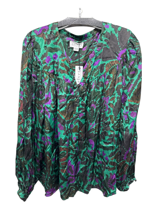 Velvet by Graham & Spencer Size L Brown, Green, Purple Viscose Long Sleeve Top Brown, Green, Purple / L
