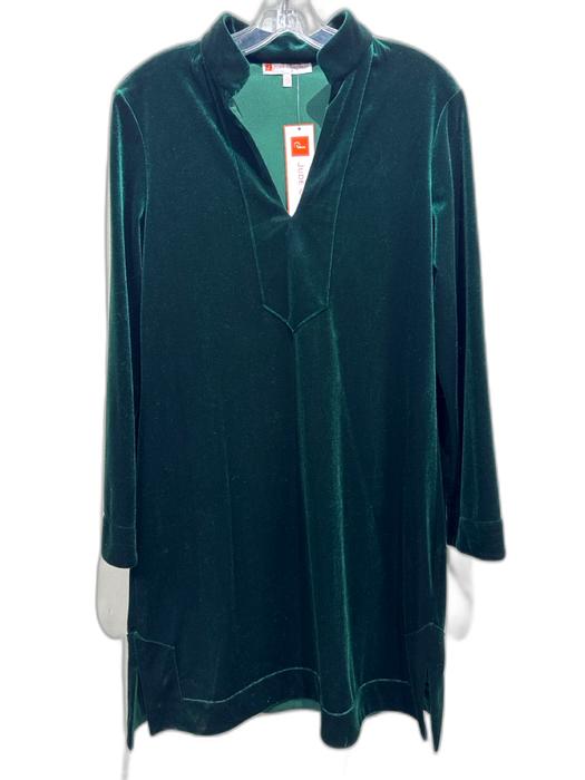 Jude Connally Size Large Dark Green Polyester Blend Velvet Stand Collar Dress Dark Green / Large