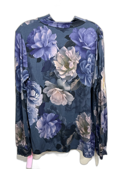 Johnny Was Size Medium Blue & Black Rayon Blend Mock Turtleneck Floral Print Top Blue & Black / Medium