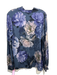 Johnny Was Size Medium Blue & Black Rayon Blend Mock Turtleneck Floral Print Top Blue & Black / Medium
