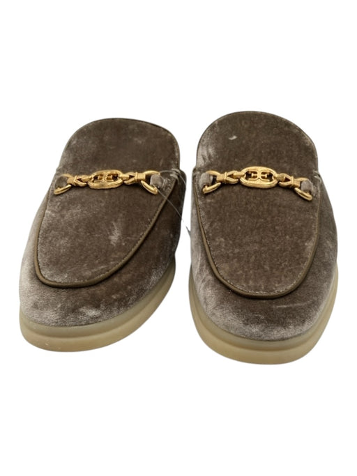 Sam Edelman Shoe Size 9 Taupe Brown Velvet Slip On Gold Chain Almond Toe Mules Taupe Brown / 9