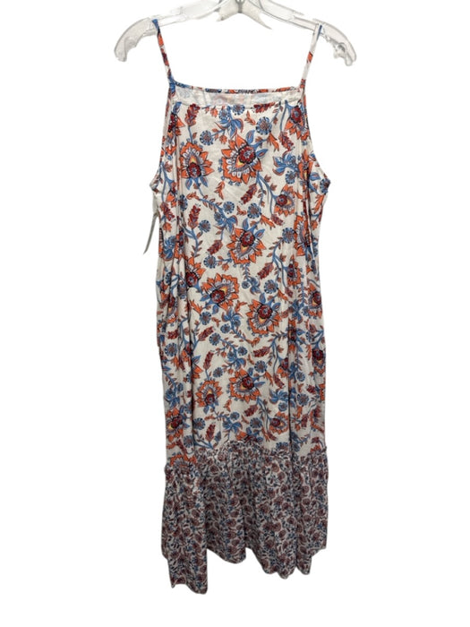 Double A Size M Cream, Orange & Blue Cotton Floral Paisley Spaghetti Strap Dress Cream, Orange & Blue / M