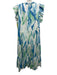 Elan Size L Green, Blue & White Cotton Abstract Print Sleeveless Tiered Dress Green, Blue & White / L