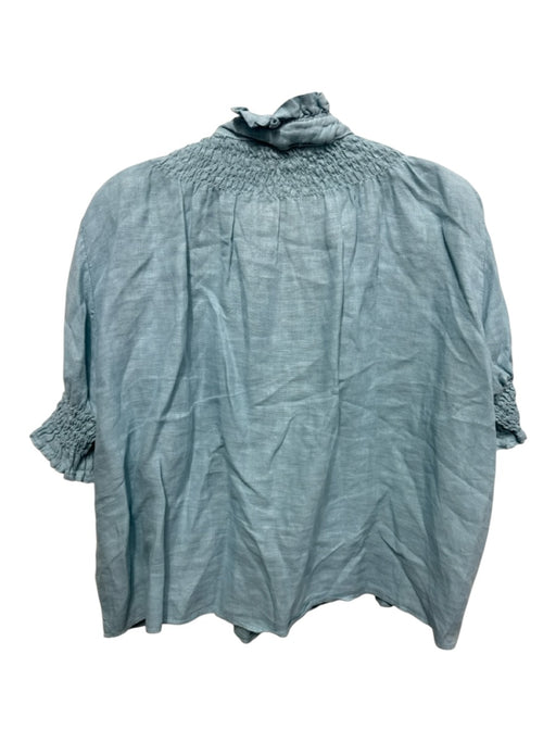100% Lino Size Est S Light Blue Linen Button Up Short Puff Sleeve Maxi Skirt Set Light Blue / Est S