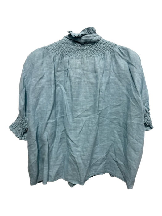 100% Lino Size Est S Light Blue Linen Button Up Short Puff Sleeve Maxi Skirt Set Light Blue / Est S