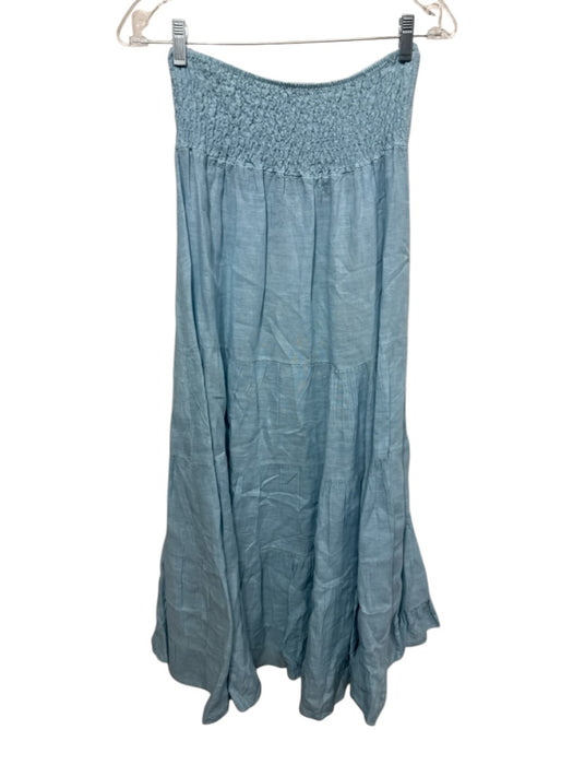 100% Lino Size Est S Light Blue Linen Button Up Short Puff Sleeve Maxi Skirt Set Light Blue / Est S