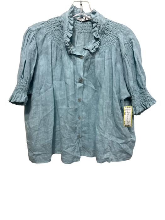 100% Lino Size Est S Light Blue Linen Button Up Short Puff Sleeve Maxi Skirt Set Light Blue / Est S